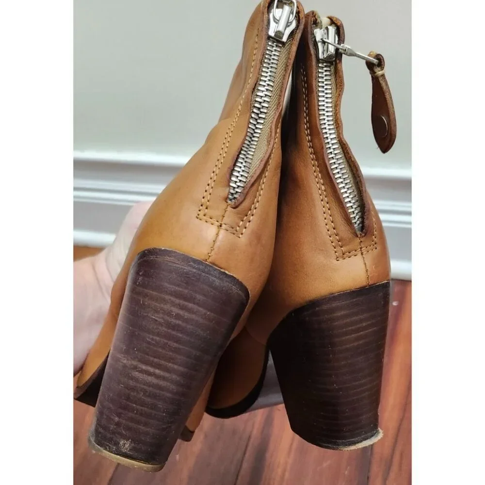 Rag & Bone New York Women’s Leather Ankle Boots Tan Heeled Booties Zip Back 39